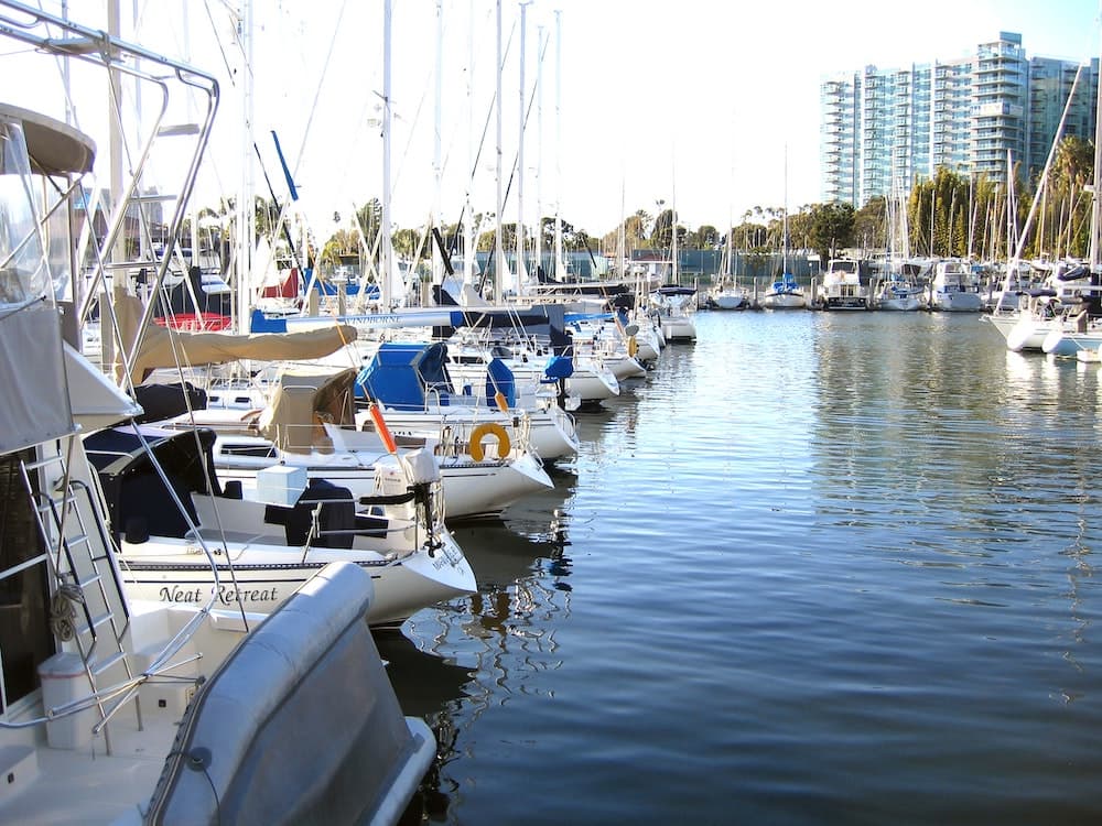 Boats docked in Marina del Rey harbor